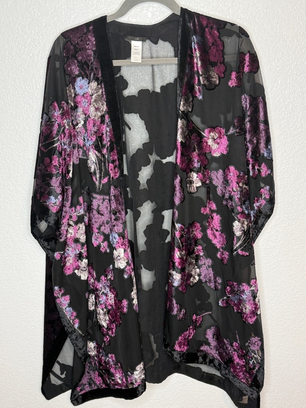 J.Jill Vintage Black Dark Floral Burnout Velvet Kimino Topper One Size